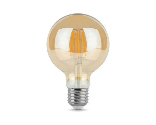 Лампа светодиодная Gauss Black Filament G95 E27 шар 95 мм мощность - 6 Вт, цоколь - E27, световой поток - 550 Лм, цветовая температура - 2400 °К, цвет колбы - желтый, цвет свечения - теплый белый, форма - шарообразная