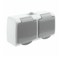 Розетка Intro Atlantic 5-203 2х2P+E Schuko, 16А-250В, IP54, 2-местная, для открытой установки, с заземлением, IP54, цвет - серый