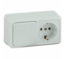 Блок комбинированный Intro Quadro 2021 2-701 выключатель + розетка 10(16)А-250В, 1-местная, для открытой установки, с заземлением, IP20, цвет - белый