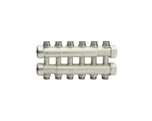 Коллектор Itap 885 3/4" ДУ-20 выходов 6x1/2" PN-10 наружная резьба, сдвоенный, корпус никелированная латунь