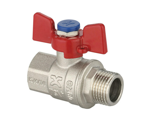 Кран шаровой IVANCI Superior IVC.100218.N.03 1/2″ ДУ-15 PN-20 латунный никелированный, внутренняя / наружная резьба, управление ручка-бабочка
