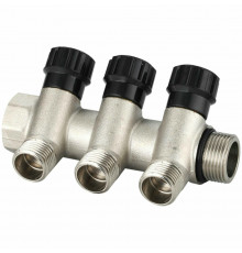 Коллектор IVANCI IVC.106560 3/4x1/2″ ДУ-20x15 PN-10 с регулирующими вентилями, 3 выхода, присоединение - внутренняя/наружная резьба, корпус - латунь