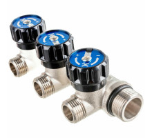 Коллектор IVANCI IVC.106600 3/4x1/2″ ДУ-20x15 PN-10 с регулирующими вентилями, 3 выхода, присоединение - внутренняя/наружная резьба, корпус - латунь