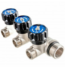 Коллектор IVANCI IVC.106600 3/4x1/2″ ДУ-20x15 PN-10 с регулирующими вентилями, 3 выхода, присоединение - внутренняя/наружная резьба, корпус - латунь