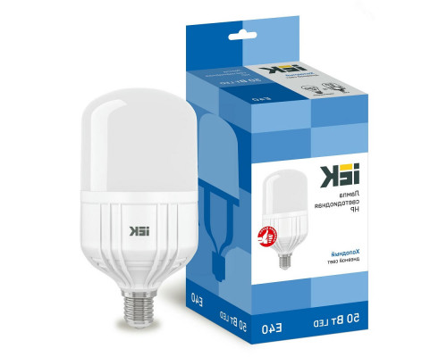 Лампа светодиодная IEK LLE-HP 50 Вт, 230 В, цоколь - E40, световой поток - 4500 Лм, цветовая температура - 6500 К, цвет свечения - холодный, форма - прямосторонняя