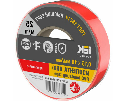 Изолента IEK MIXTAPE 7 0,15х19 мм, L= 25 м, красная