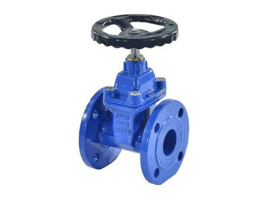 Задвижка клиновая 30ч39р Dn250 PN10 аналог МЗВ фланцевая синяя, корпус - чугун, уплотнение - EPDM, обрезиненный клин, с гайкой Тмакс=120°C, с черным штурвалом и невыдвижным штоком