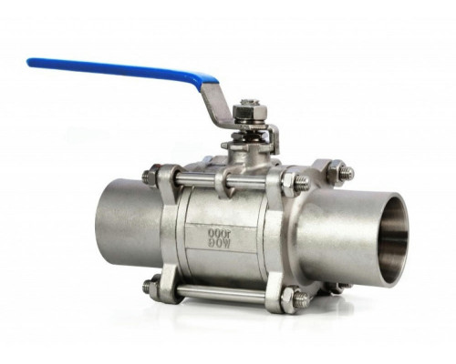 Кран шаровой Китай 1″ ДУ-25 PN-16 полнопроходной под приварку, корпус - нержавеющая сталь AISI 316, шар - нержавеющая сталь AISI 316, уплотнение - PTFE, управление ручка-рычаг
