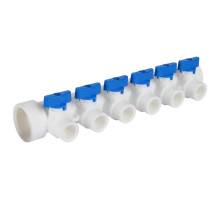Коллектор PP-R Kalde Дн40/6х20 PN-25 с запорными кранами, под сварку, корпус - полипропилен, синий