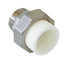 Муфта PP-R Kalde Dn20х3/4″ Ру-25 полипропиленовая, разъемная, НР/пайка, белая