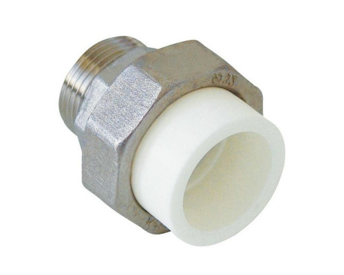 Муфта PP-R Kalde Dn20х1/2″ Ру-25 полипропиленовая, разъемная, НР/пайка, серия ECO, белая