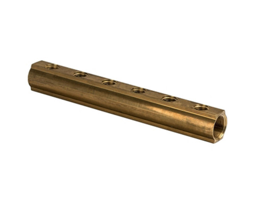 Коллектор LUXOR CD 457/7 G1″ х G1/2″ ДУ-25 PN-10 распределительный со сливным отверстием 1/2, корпус - латунь, 7 отводов