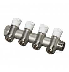 Коллектор LUXOR CP 464 G3/4″ х G1/2″ ДУ-20 PN-10 распределительный 4-ходовой, корпус - латунь, плоское уплотнение, 4 отвода