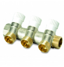 Коллектор LUXOR CP 453 G1″ х G3/4″ ДУ-25 PN-10 EK распределительный, корпус - латунь, 3 отвода