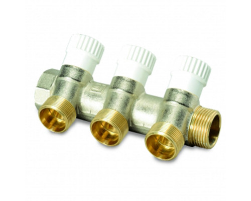 Коллектор LUXOR CP 453 G1″ х G3/4″ ДУ-25 PN-10 EK распределительный, корпус - латунь, 3 отвода