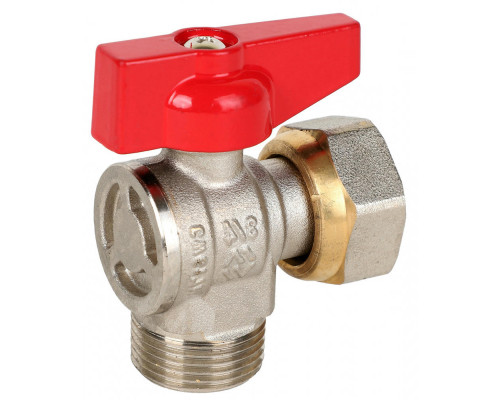 Кран шаровой MVI BV.53 1/2" ДУ-15 латунный никелированный, внутренняя / наружная резьба, угловой с накидной гайкой, управление ручка-бабочка