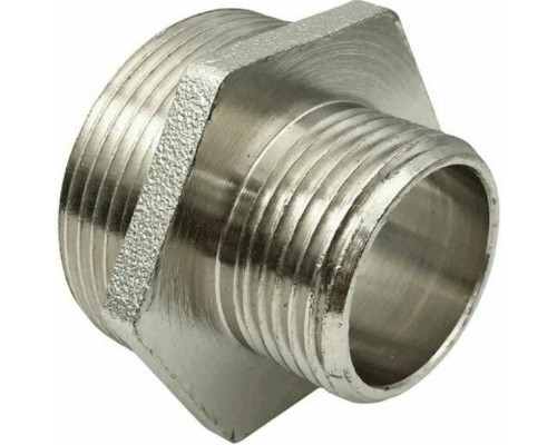 Ниппель переходной SantechSystems 1 1/2″х3/4″ ДУ-40х20 Ру-16 латунь никелированный, наружная резьба