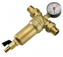 Фильтр TIEMME 3130N 1 1/4″ Ду-32 Ру-25 самопромывной с манометром, корпус - латунь , уплотнение - NBR, присоединение - резьба