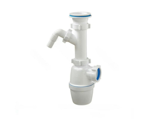 Сифон для кухонной мойки бутылочный Орио А-7005 1 1/2″х40 с отводом (штуцером), с нержавеющей решеткой