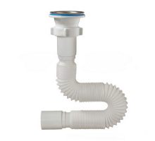 Сифон для умывальника Орио А-30131 1 1/2″x40 гофрированный, длина 440-1200 мм, выпуск с нержавеющей решеткой диаметром 70 мм, цвет - белый