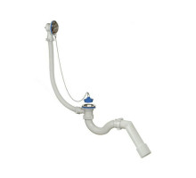 Сифон для ванны трубный Орио А-40087 1 1/2″x40 с пробкой на цепочке, с переходной трубкой 45° 40/50, с нержавеющей решеткой