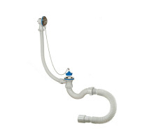 Сифон для ванны трубный Орио А-40089 1 1/2″x40 с пробкой на цепочке, с гофрой 40х40/50, с нержавеющей решеткой