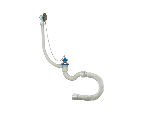 Сифон для ванны трубный Орио А-40089 1 1/2″x40 с пробкой на цепочке, с гофрой 40х40/50, с нержавеющей решеткой