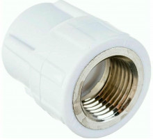 Муфта комбинированная Политэк Dn20x1/2″ Ру-25 под приварку/ВР, белая, корпус - полипропилен