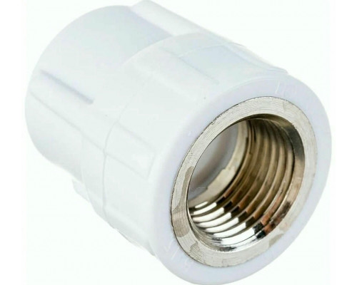 Муфта комбинированная Политэк Dn20x1/2″ Ру-25 под приварку/ВР, белая, корпус - полипропилен