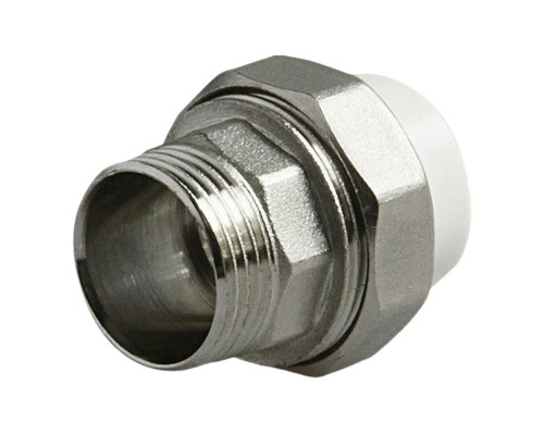 Муфта комбинированная PRO AQUA Dn20х3/4″ Ру-25 разъемная, полипропиленовая, под приварку/НР, белая