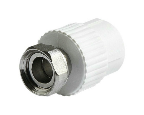Муфта комбинированная PRO AQUA Dn25х3/4″ Ру-25 полипропиленовая, сварка/накидная гайка, белая