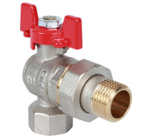 Кран шаровой ROMMER RBV-0006 1/2″ ДУ-15 PN-40 полнопроходной муфтовый угловой, латунный, внутренняя резьба/американка, управление ручка-бабочка