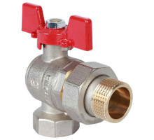 Кран шаровой ROMMER RBV-0006 3/4″ ДУ-20 PN-40 полнопроходной муфтовый угловой, латунный, внутренняя резьба/американка, управление ручка-бабочка