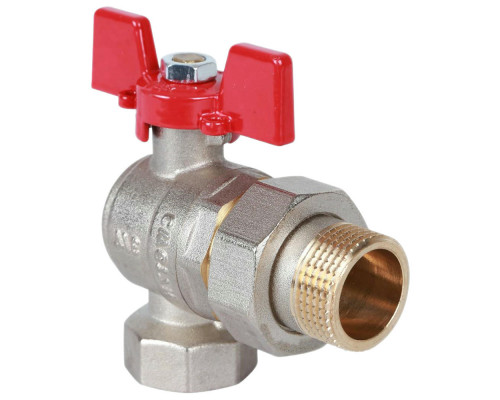 Кран шаровой ROMMER RBV-0006 3/4″ ДУ-20 PN-40 полнопроходной муфтовый угловой, латунный, внутренняя резьба/американка, управление ручка-бабочка