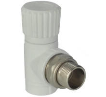 Клапан запорный РосТурПласт 1/2″ Ду-20 PN-25 НР угловой, материал - PP-R, тип присоединения - резьбовое - внутренняя пайка, цвет - белый, для радиатора