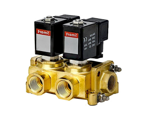 Клапан электромагнитный Smart SM-8863K 1/2″ 2х1/2″ Dn-10 PN-10 коллекторный, прямого действия, нормально закрытый, латунь, мембрана - FKM, AC 220v
