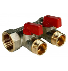 Коллектор STOUT SMB 6210 1″-1/2″ PN-10 с шаровыми кранами, красные ручки, корпус- никелированная латунь, 3 отвода