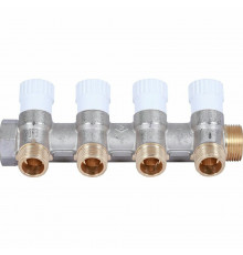 Коллектор STOUT SMB 6852 1″-1/2″ PN-10 распределительный, корпус- никелированная латунь, плоское уплотнение, 3 отвода