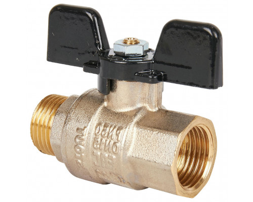 Кран шаровой STOUT SVB-0004 1/2″ ДУ-15 PN-50 полнопроходной муфтовый, латунный, внутренняя/наружная резьба, управление ручка-бабочка