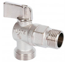 Кран шаровой STOUT SVB-0059 1/2″ ДУ-15 PN-10 стандартнопроходной муфтовый угловой для бытовой техники, латунный, внутренняя/наружная резьба, управление ручка-флажок
