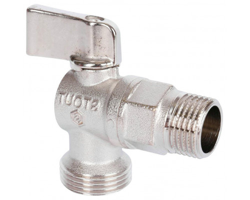Кран шаровой STOUT SVB-0059 1/2″ ДУ-15 PN-10 стандартнопроходной муфтовый угловой для бытовой техники, латунный, внутренняя/наружная резьба, управление ручка-флажок