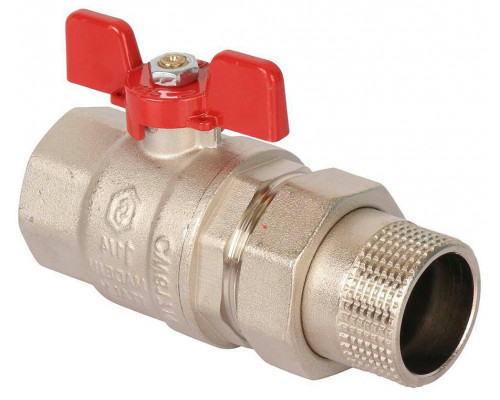 Кран шаровой STOUT SVB-1007 1 1/4″ ДУ-32 PN-40 полнопроходной муфтовый, латунный, внутренняя резьба/американка, управление ручка-бабочка