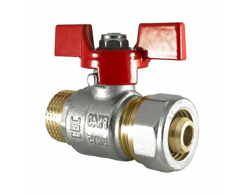 Кран шаровой STI Дн16x1/2″ PN-16 стандартнопроходной, присоединение - компрессионное / наружная резьба, ручка-бабочка, корпус - латунь, покрытие - никель