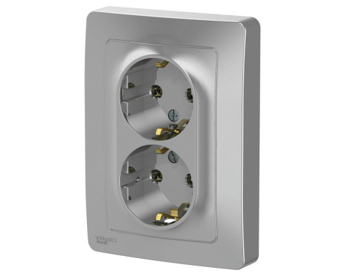 Розетка Systeme Electric Blanca 2-местная для скрытой установки 16А IP20 с заземлением, без шторок, в сборе, алюминий