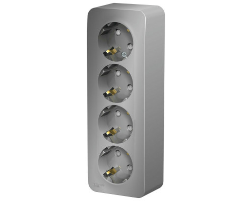 Розетка Systeme Electric Blanca 4-местная для открытой установки 16А IP20 с заземлением, со шторками, с изолирующей пластиной, в сборе,аллюминий