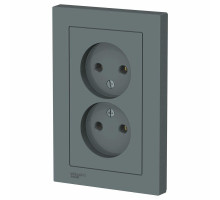 Розетка Systeme Electric AtlasDesign 2-местная для скрытой установки 16А IP20 без заземления, без шторок, в сборе, грифель