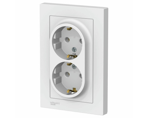 Розетка Systeme Electric AtlasDesign 2-местная для скрытой установки 16А IP20 с заземлением, без шторок, в сборе, белая