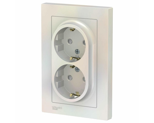 Розетка Systeme Electric AtlasDesign 2-местная для скрытой установки 16А IP20 с заземлением, со шторками, в сборе, жемчуг