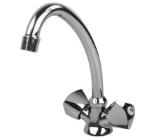 Смеситель для кухни Serra Cascata длина 150 мм, двуручный, излив круглый, серебристый
