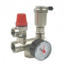 Группа безопасности котла Benarmo Dn-25 3/4″-1/2″-1/2″-1/4″, латунь, внутренняя резьба, давление настройки 3 бар